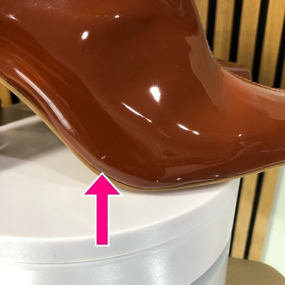 NEW WITHOUT TAGS Steve Madden Nevit Faux Patent Leather Boots Cognac Size 7.5 - Picture 4 of 7